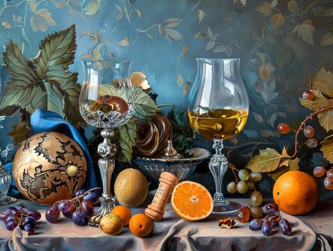 Still Life with Grapes, Oranges, and Wine Glass - A Masterful Composition