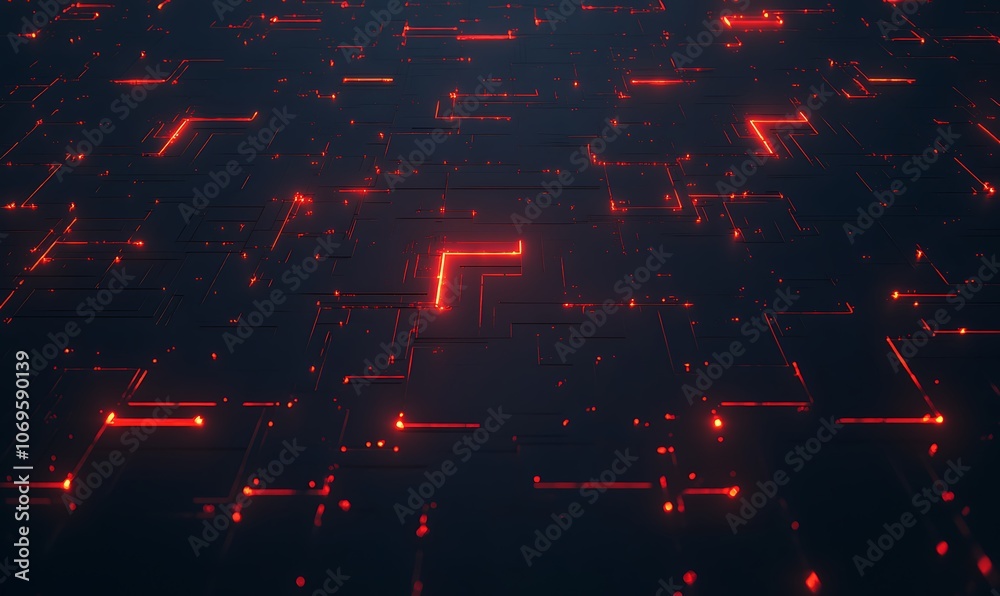 Aufkleber A dark, abstract digital landscape with glowing red lines creating a circuit-like pattern, evoking a sense of technology and depth.