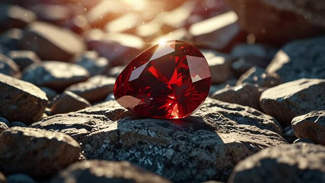 A red diamond sits on top of the stone. Seamless 4K looping timelapse video animation background