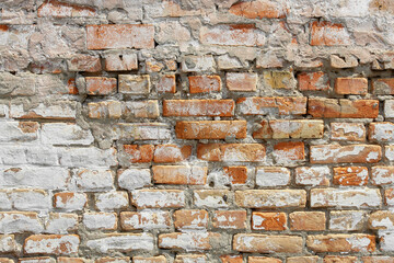 White shabby grungy brick wall. Free space for an inscription. Can be used as a background or...