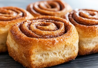 Fototapeta premium Freshly baked cinnamon rolls with a gooey glaze