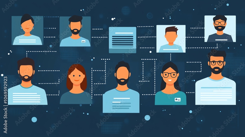 Poster a network of diverse people connected by lines, representing teamwork and collaboration.