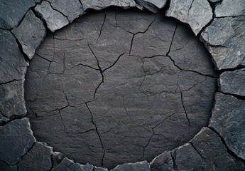 Cracked and weathered black slate rock surface