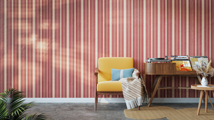 Cozy Mid-Century Modern Interior with Teal Wall and Vinyl Record Player..