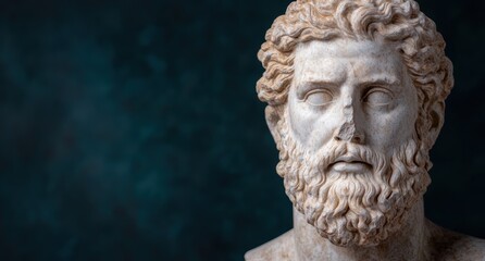 Obraz premium Weathered stone bust with curly hair and beard