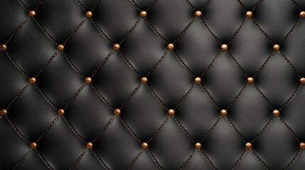 Luxury black leather upholstery texture with golden buttons