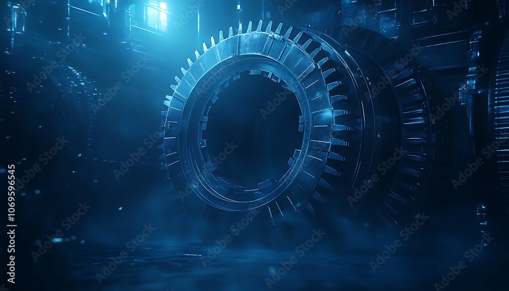 Aufkleber a futuristic, glowing portal scene with a circular structure, surrounded by ethereal blue light and 