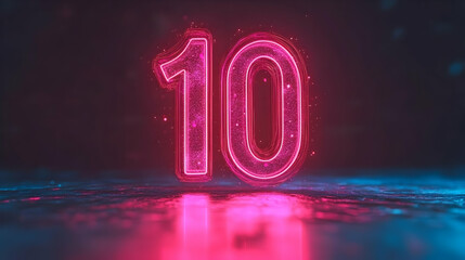 Pink Neon Number 10 Illustration