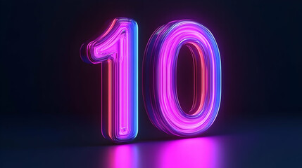 3D Neon Number Ten:  Purple and Blue Glowing Digit