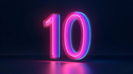 3D Neon Number Ten Illustration