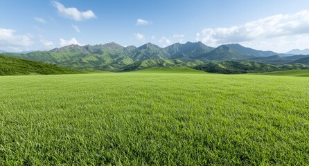 Fototapeta premium Lush green mountain landscape with cloudy sky