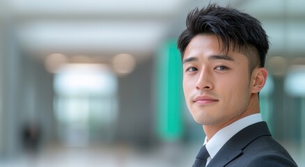 Fototapeta premium Serious young asian businessman in suit
