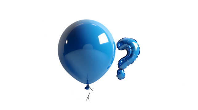 3D Rendered Blue Question Mark with Balloons on white and transparent background. PNG