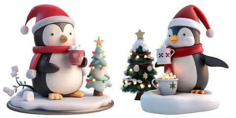 Cute Penguin Christmas Holiday Celebration Cheer. Isolated on Transparent Background