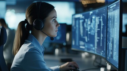 Focused Female IT Specialist Working on a Computer