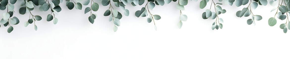 Obraz premium White background with light green leaves hanging down, banner design