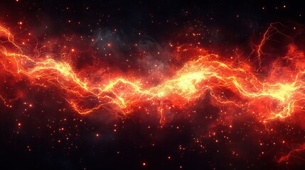 Fototapeta premium A vector illustration of electric power effects, with red thunderbolts and lightning, symbolizing magical energy, attacks, or powerful electric discharges in a dynamic black background.