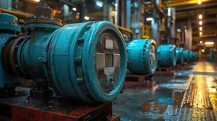 A view of water pumps in a power plant highlights their crucial role in maintaining operational efficiency.