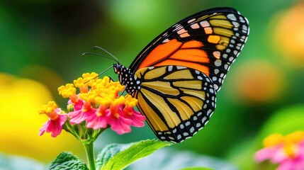 Fototapeta premium Colorful Butterfly on Vibrant Flower in Garden