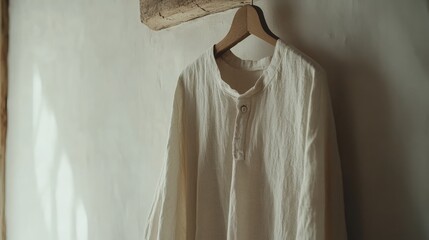 Simple White Long Sleeve Shirt Hanging on a Wall