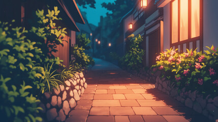 Fototapeta premium Tranquil Evening Stroll Through a Japanese Street