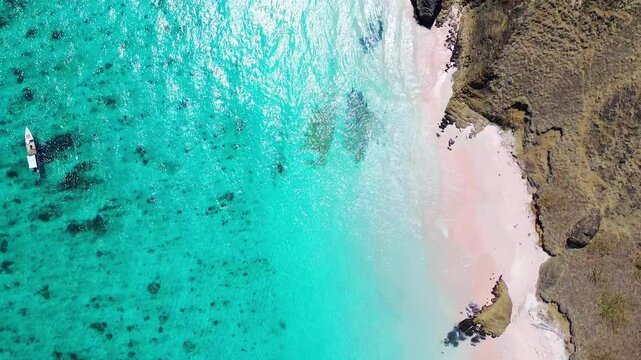 Aerial footage of pink beach