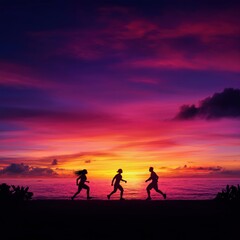 Fototapeta premium Enjoy Stunning Sunset Views While Jogging on the Beach