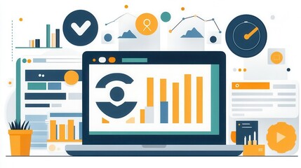 seo marketing concept visually representing traffic and ranking metrics through abstract digital graphics. an organized, structured layout conveys precision in the fast-paced world of online business