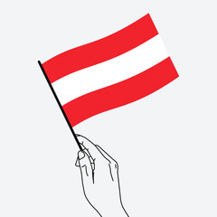 Hand holding Austria flag in line art drawing style. Austria hand Flag waving. Vector illustration