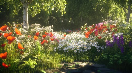 Vibrant Garden Pathway in Full Bloom