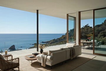 Fototapeta premium Luxury Coastal Getaway with Minimalist Design and Breathtaking Ocean Views