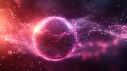 Obraz premium An abstract background features a purple sphere made of particles and lines, symbolizing big data network connections and advanced technology.