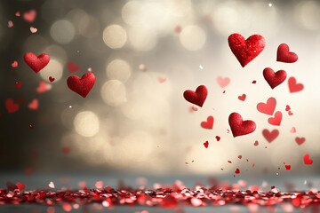 Obraz premium A Celebration of Love: Red Hearts and Confetti for Valentine's Day