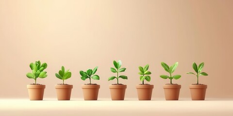 Obraz premium Array of leafy sprouts in small pots, organic gardening concept in minimalist style 