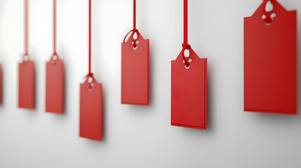 Red Tags Hanging on White Wall - 3D Illustration