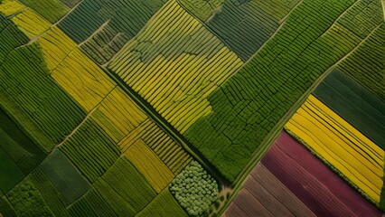 Rich Tapestry of Agricultural Fields Seen from the Sky, Showcasing the Diverse Colors and Textures of Rural Farmland_069