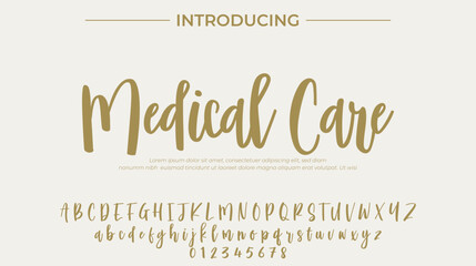 Medical Care Font Stylish brush painted an uppercase vector letters, alphabet, typeface
