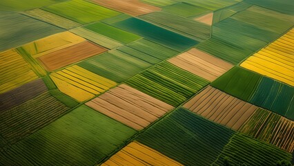 Rich Tapestry of Agricultural Fields Seen from the Sky, Showcasing the Diverse Colors and Textures of Rural Farmland_072