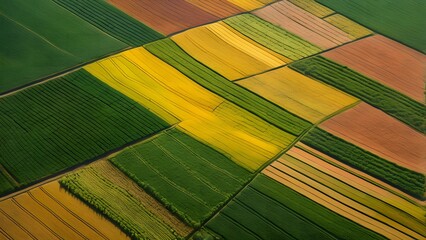 Rich Tapestry of Agricultural Fields Seen from the Sky, Showcasing the Diverse Colors and Textures of Rural Farmland_077