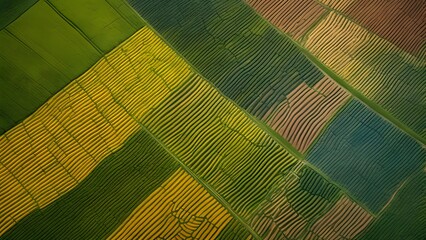 Rich Tapestry of Agricultural Fields Seen from the Sky, Showcasing the Diverse Colors and Textures of Rural Farmland_080
