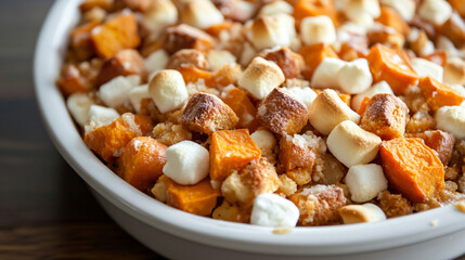 Stuffing with sweet potatoes and marshmallows for a sweet Thanksgiving treat.
