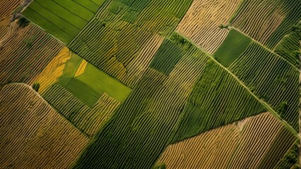 Rich Tapestry of Agricultural Fields Seen from the Sky, Showcasing the Diverse Colors and Textures of Rural Farmland_083