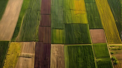 Rich Tapestry of Agricultural Fields Seen from the Sky, Showcasing the Diverse Colors and Textures of Rural Farmland_085