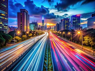 Obraz premium Abstract City Night Highway Lights - Motion Blur