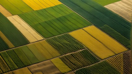 Rich Tapestry of Agricultural Fields Seen from the Sky, Showcasing the Diverse Colors and Textures of Rural Farmland_089