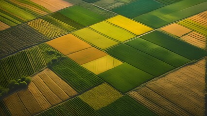 Rich Tapestry of Agricultural Fields Seen from the Sky, Showcasing the Diverse Colors and Textures of Rural Farmland_092