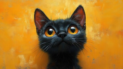 surprised cat with big expressive eyes gazing curiously against a vibrant yellow background, capturing its playful and quirky personality in a fun and whimsical composition