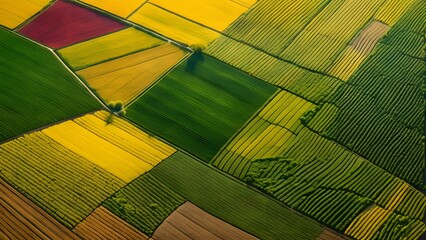 Rich Tapestry of Agricultural Fields Seen from the Sky, Showcasing the Diverse Colors and Textures of Rural Farmland_093