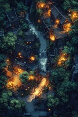Fototapeta premium Fantasy Mushroom Forest Tabletop RPG Exterior Map Roleplaying Dungeon Battlemap, Adventure Games Encounters, Gaming Art Design, TTRPG Buildings Architecture Concept