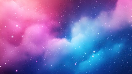 Fototapeta premium A colorful cloud with blue, pink, and purple hues. There are many small white snowflakes scattered throughout the cloud